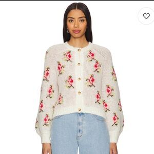 THE GREAT. Floral Knit Cardigan - White and Pink